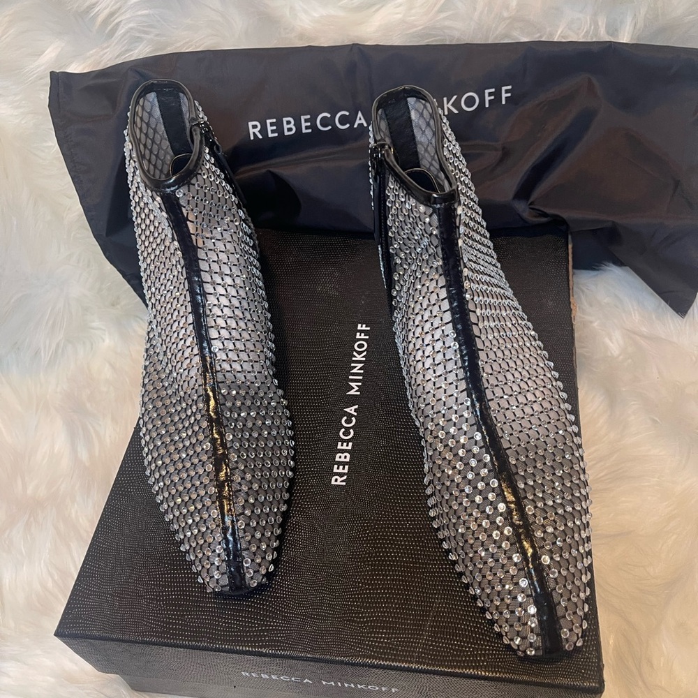 Rebecca Minkoff Crystal Silver Ankle Booties with Shimmery Design Retail $228